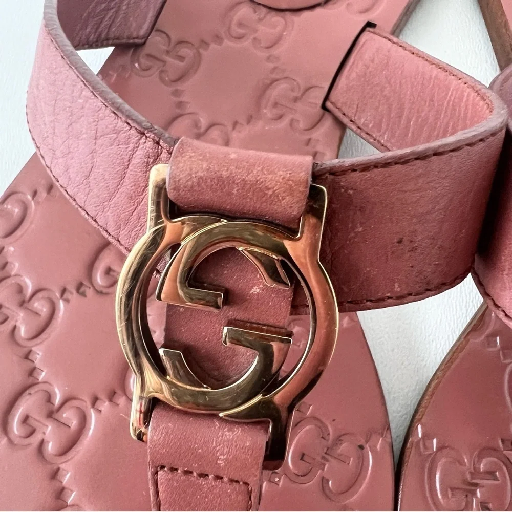 GUCCI | Pink Guccissima Leather Interlocking GG Thong Sandals Flats EU 36 - Picture 5 of 16